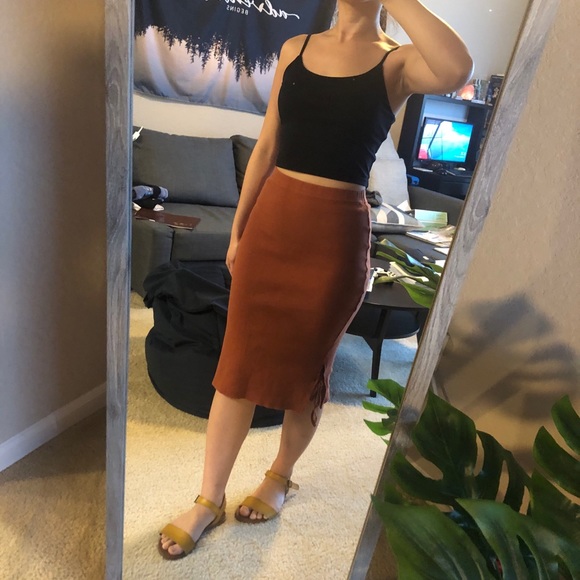 Lovfee Dresses & Skirts - Orange Cotton Pencil Midi Skirt Size Small